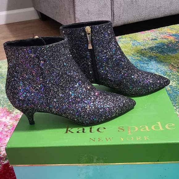 NWT - Kate Spade ♠️ Olly Too Midnight Confetti Glitter Boots - Picture 16 of 16